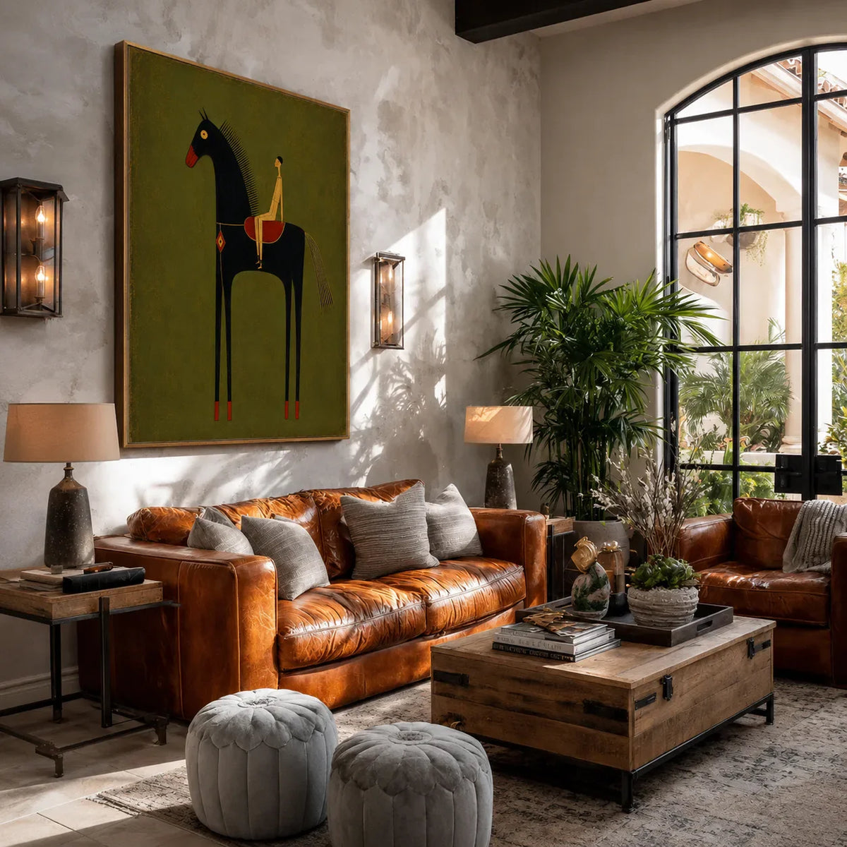 Olive Rider on Black Horse Wall Art styled interior scene 5 | Olyrel