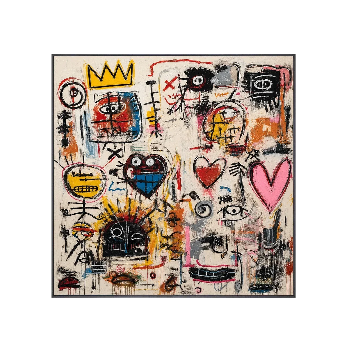 Crowned Hearts Graffiti Wall Art | Olyrel