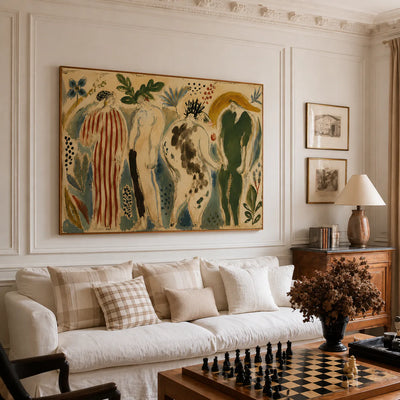 Garden Gathering Figurative Wall Art styled interior scene 2 | Olyrel