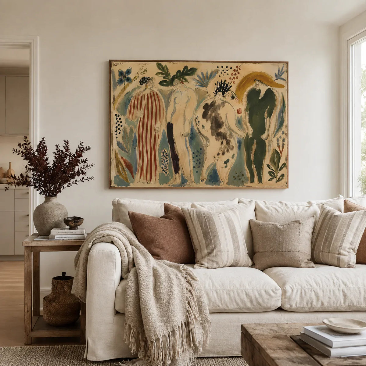 Garden Gathering Figurative Wall Art styled interior scene 4 | Olyrel