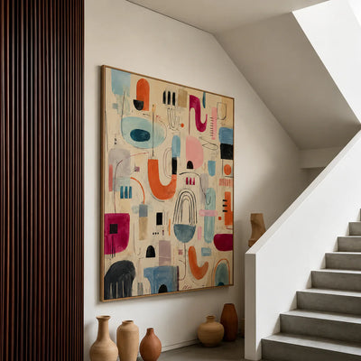 Playful Shapes Colorful Abstract Wall Art styled interior scene 3 | Olyrel