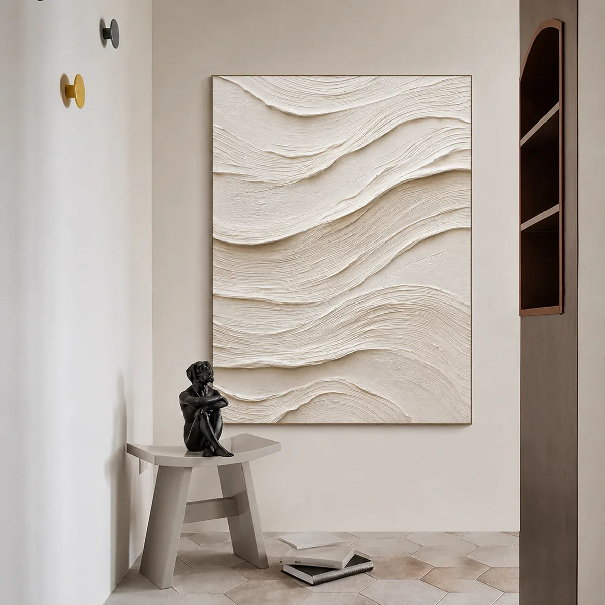 Ivory Flow Textured Relief Wall Art styled interior scene 1 | Olyrel
