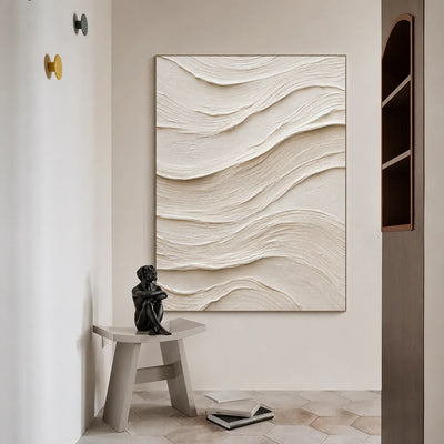 Ivory Flow Textured Relief Wall Art styled interior scene 1 | Olyrel