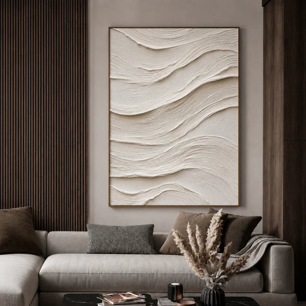 Ivory Flow Textured Relief Wall Art styled interior scene 4 | Olyrel
