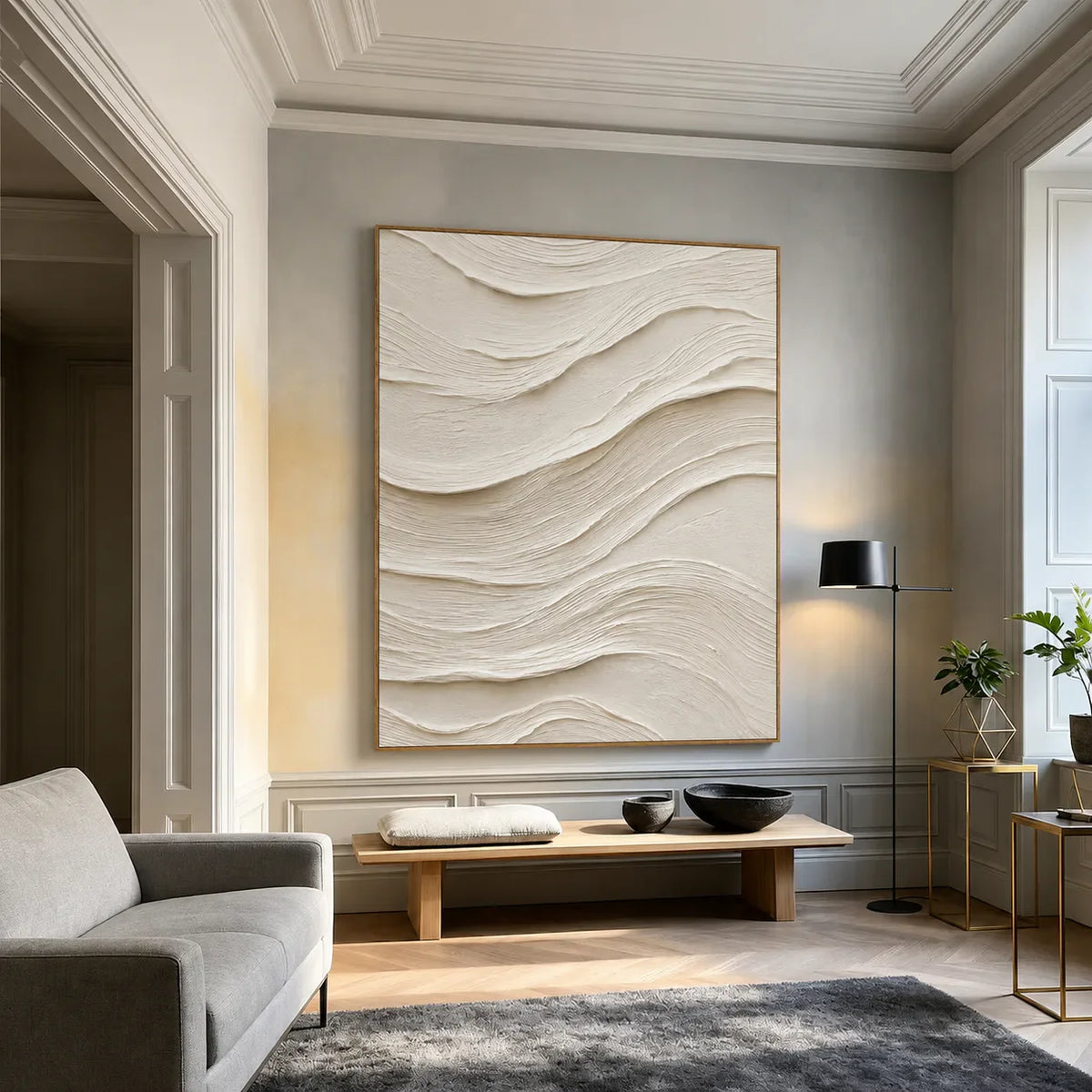 Ivory Flow Textured Relief Wall Art styled interior scene 6 | Olyrel