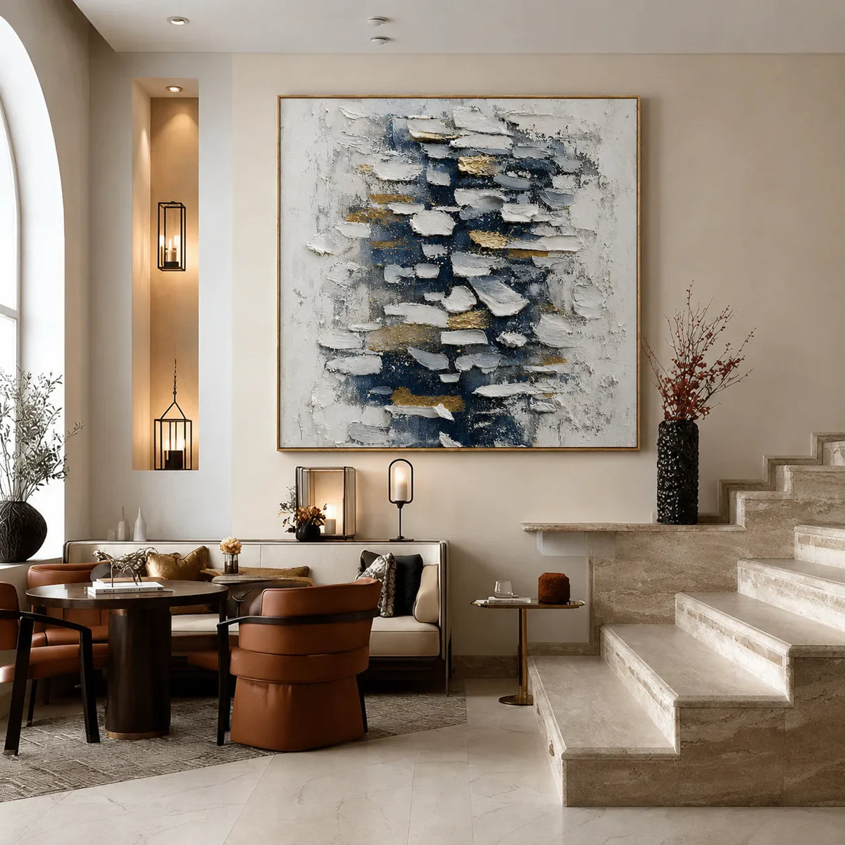 Midnight Blue Layers Textured Wall Art styled interior scene 1 | Olyrel