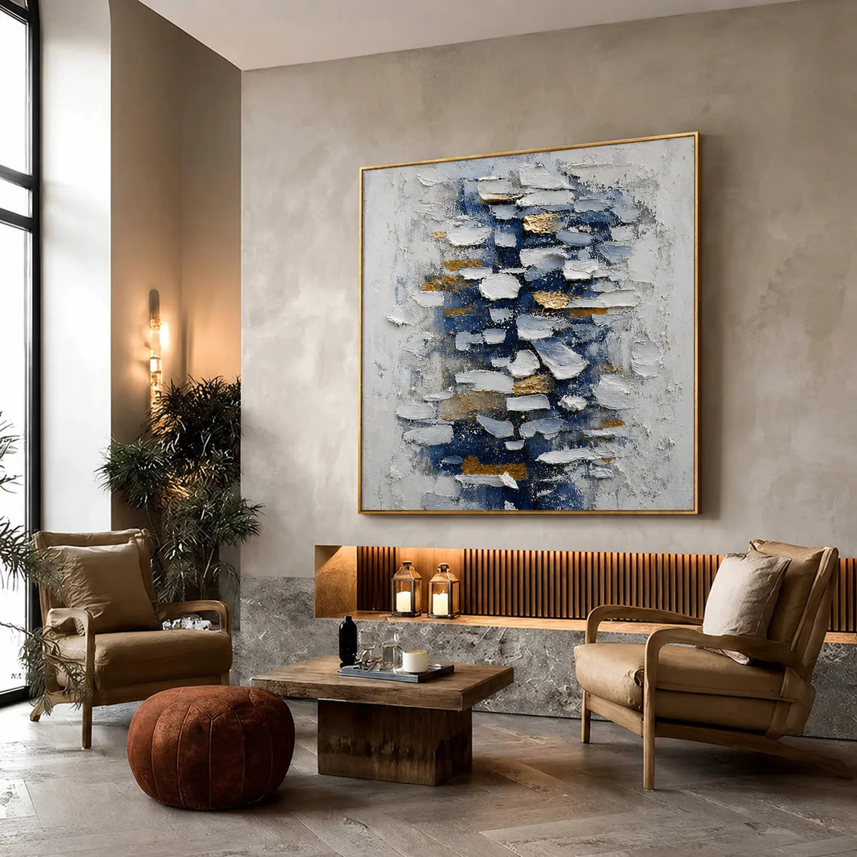 Midnight Blue Layers Textured Wall Art styled interior scene 2 | Olyrel