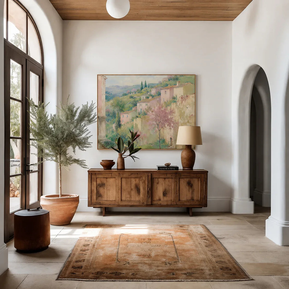Tuscan Hillside Garden Landscape Wall Art styled interior scene 5 | Olyrel
