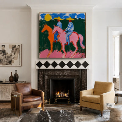 Sunlit Riders Colorful Western Wall Art styled interior scene 1 | Olyrel