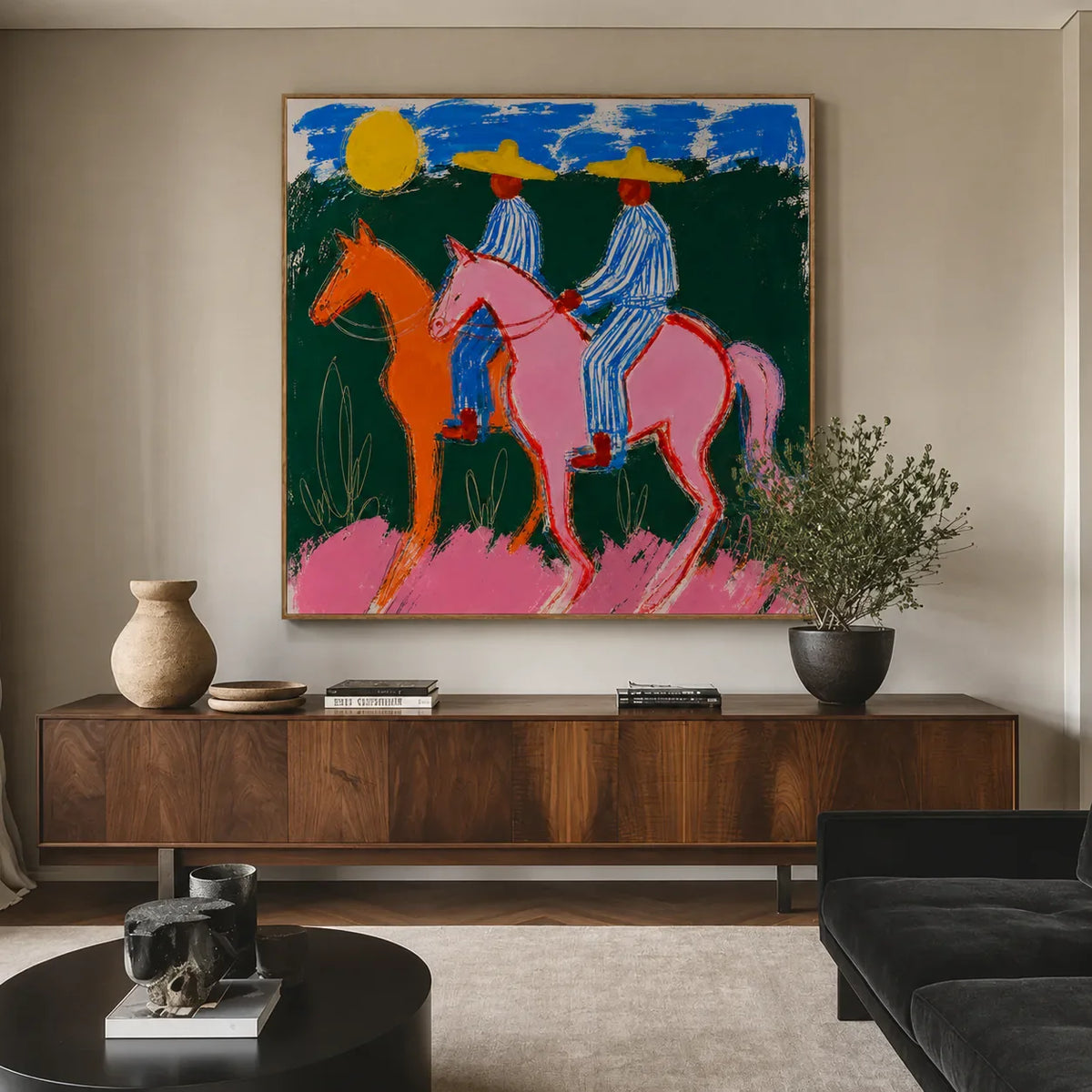 Sunlit Riders Colorful Western Wall Art styled interior scene 5 | Olyrel