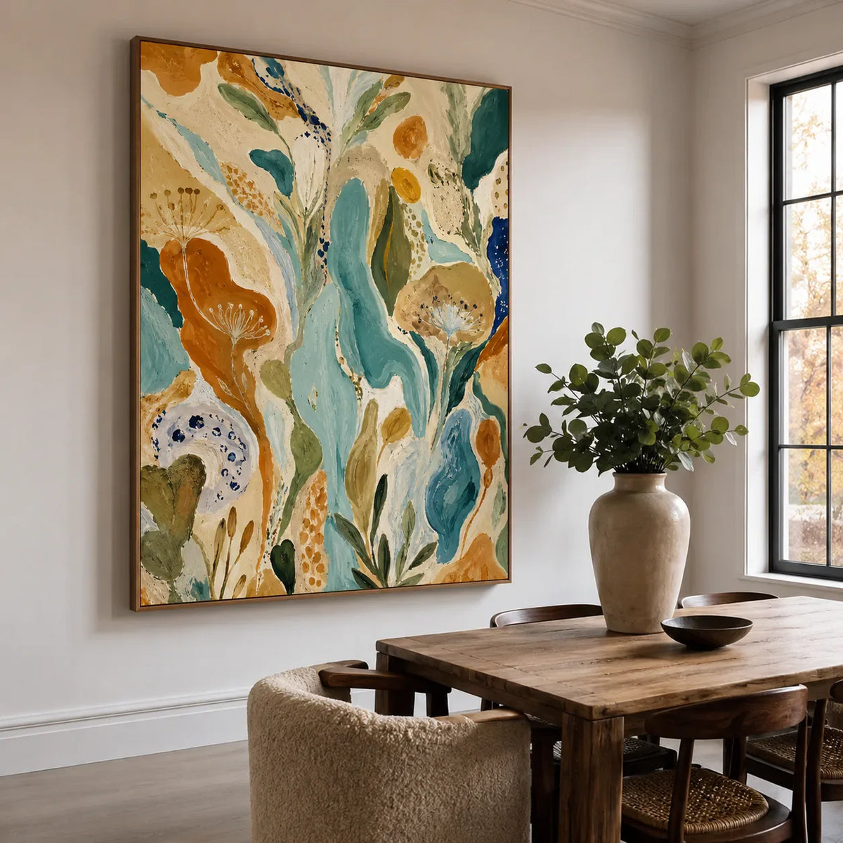 Amber Garden Botanical Abstract Wall Art styled interior scene 3 | Olyrel