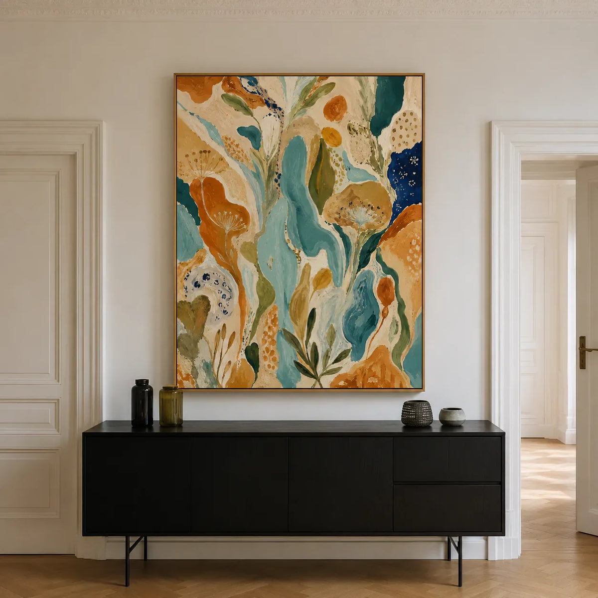 Amber Garden Botanical Abstract Wall Art styled interior scene 5 | Olyrel