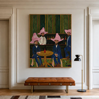 Pink Hat Cowboys Card Game Wall Art styled interior scene 1 | Olyrel