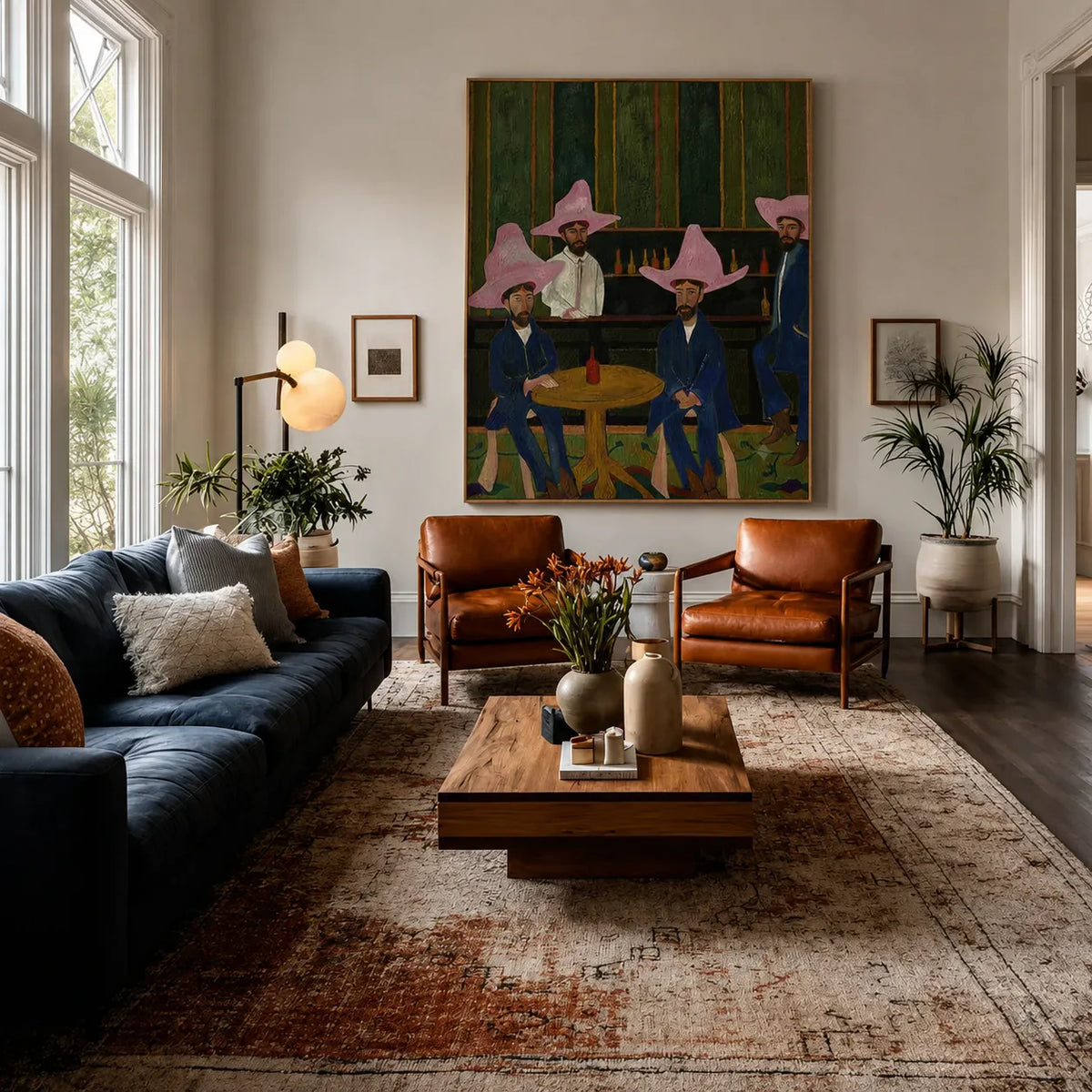 Pink Hat Cowboys Card Game Wall Art styled interior scene 2 | Olyrel