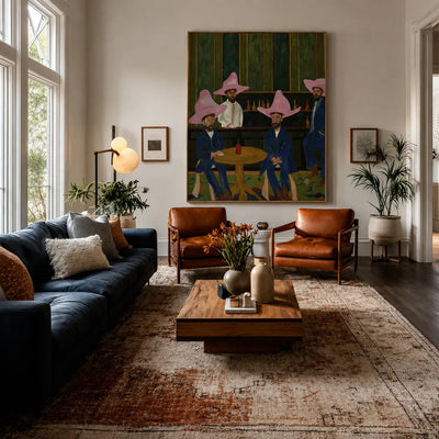 Pink Hat Cowboys Card Game Wall Art styled interior scene 2 | Olyrel
