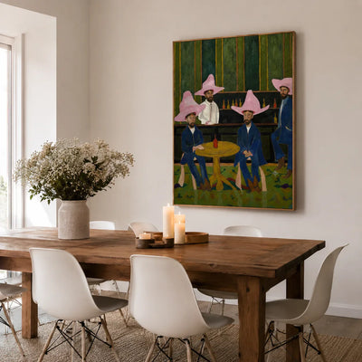 Pink Hat Cowboys Card Game Wall Art styled interior scene 3 | Olyrel