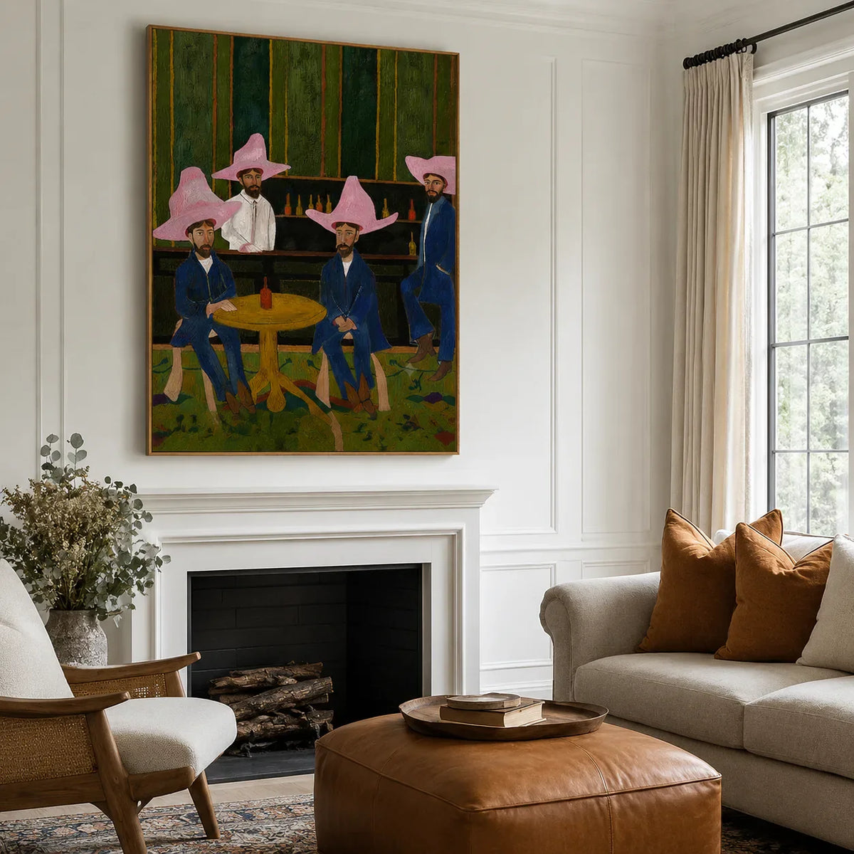 Pink Hat Cowboys Card Game Wall Art styled interior scene 5 | Olyrel