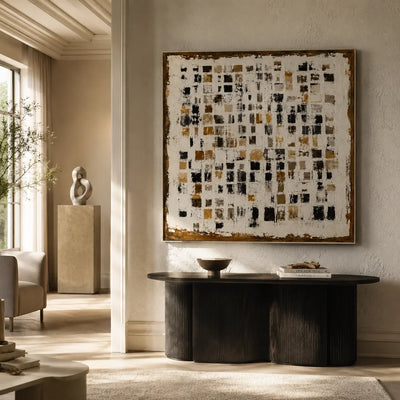 Amber Mosaic Abstract Wall Art styled in a modern living room | Olyrel