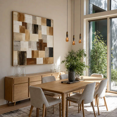 Quiet Grid Neutral Geometric Wall Art styled interior scene 1 | Olyrel