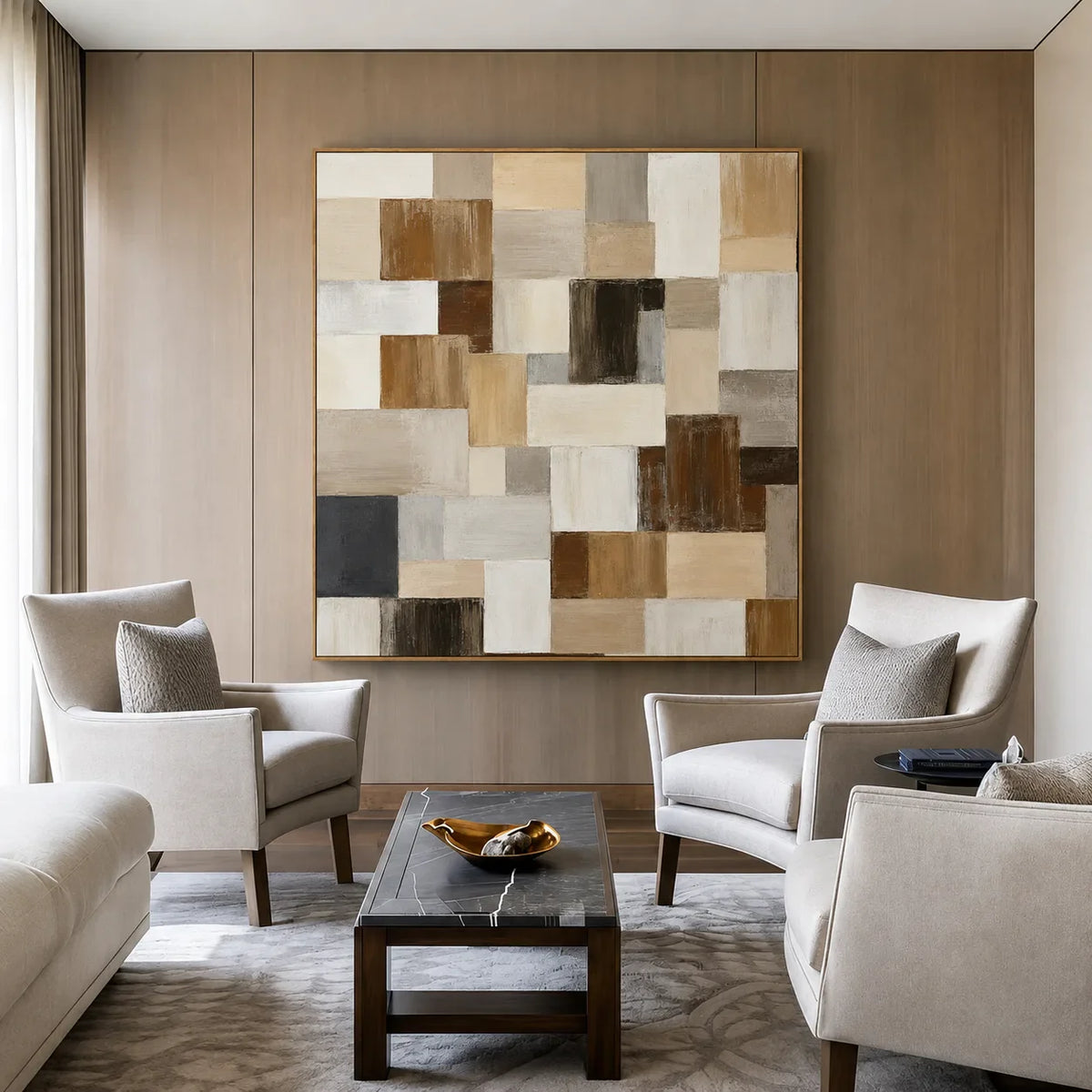 Quiet Grid Neutral Geometric Wall Art styled interior scene 2 | Olyrel