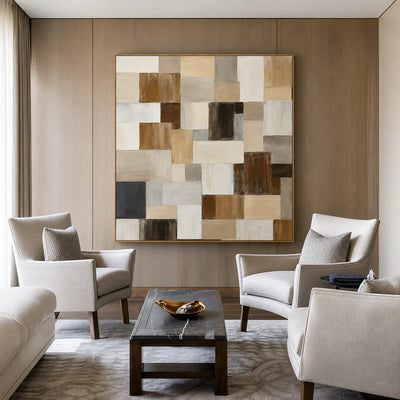 Quiet Grid Neutral Geometric Wall Art styled interior scene 2 | Olyrel