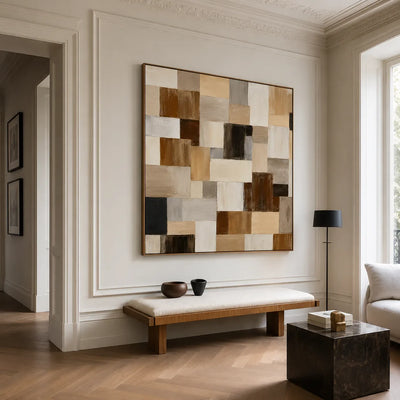 Quiet Grid Neutral Geometric Wall Art styled interior scene 4 | Olyrel