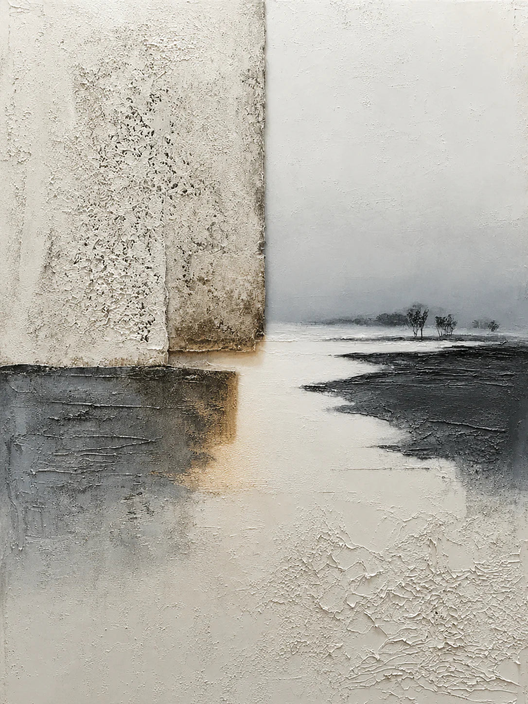 Silent Shore Neutral Abstract Wall Art artwork view | Olyrel
