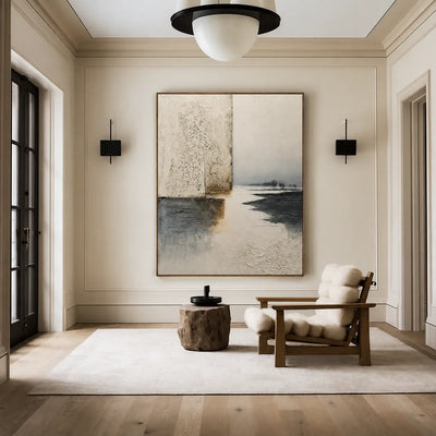 Silent Shore Neutral Abstract Wall Art styled interior scene 1 | Olyrel
