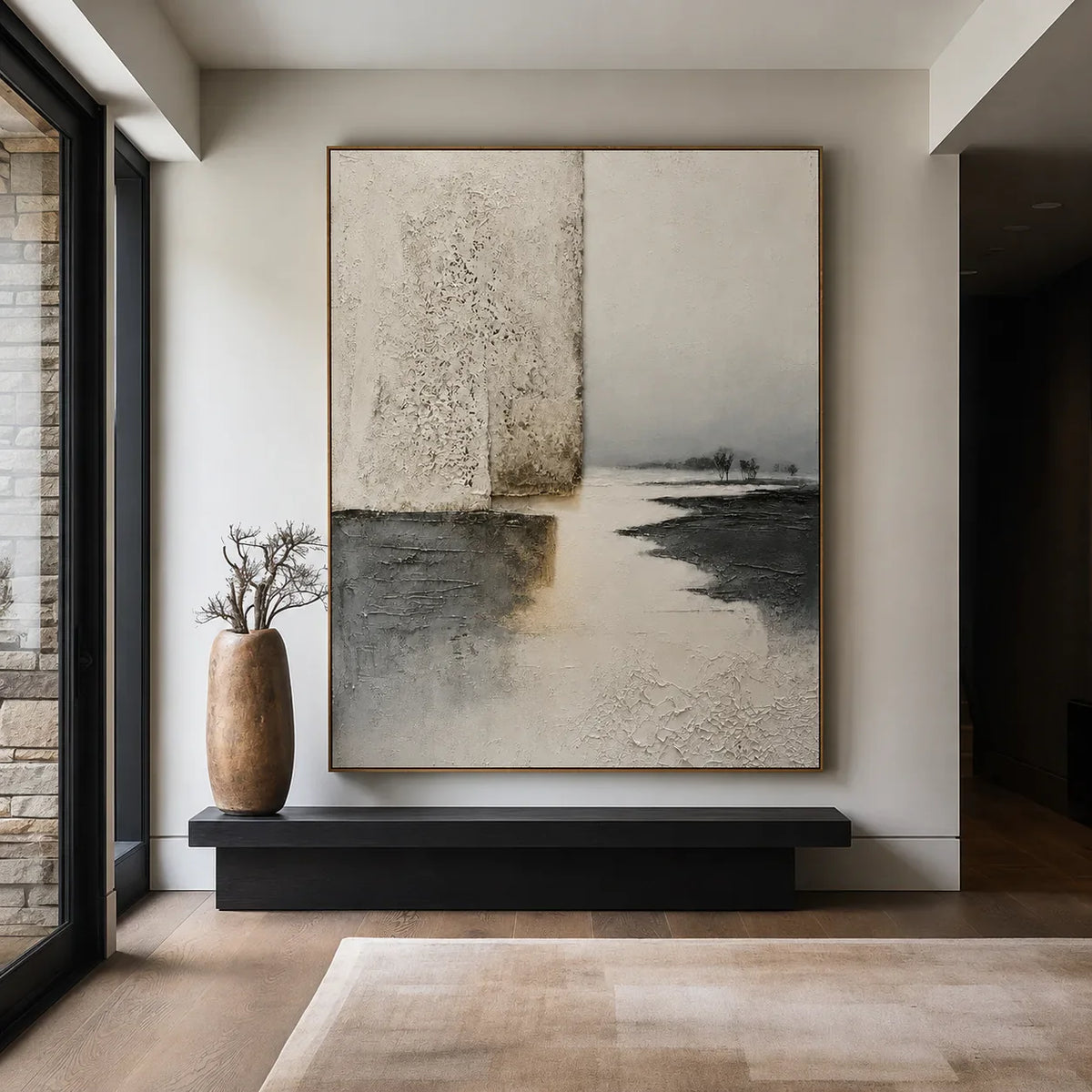 Silent Shore Neutral Abstract Wall Art styled interior scene 4 | Olyrel