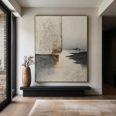 Silent Shore Neutral Abstract Wall Art styled interior scene 4 | Olyrel