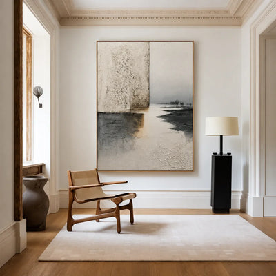 Silent Shore Neutral Abstract Wall Art styled interior scene 5 | Olyrel