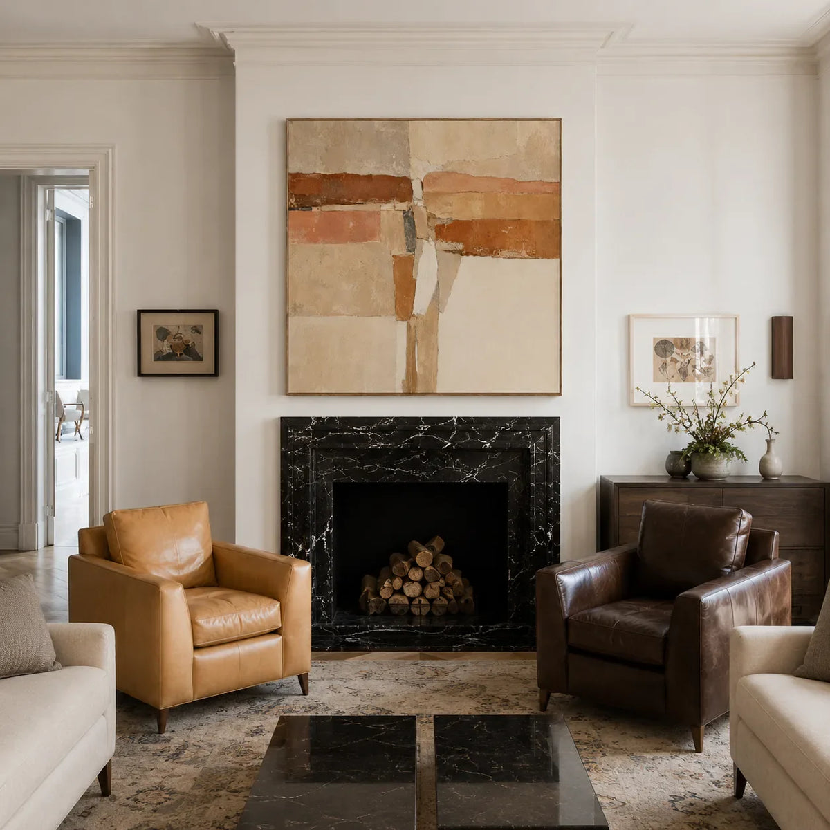 Terracotta Crossings Geometric Wall Art styled interior scene 4 | Olyrel