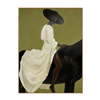 Lady in White on Black Horse Wall Art | Olyrel