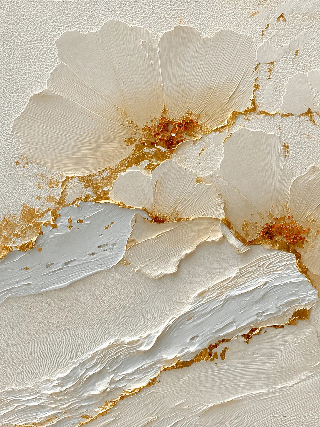 Gilded Petals White Relief Wall Art artwork view | Olyrel