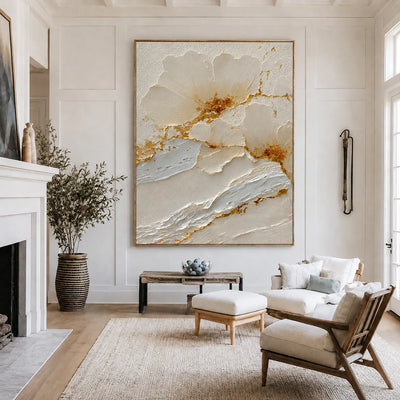 Gilded Petals White Relief Wall Art styled interior scene 1 | Olyrel