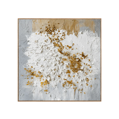Golden Blossom White Textured Wall Art | Olyrel