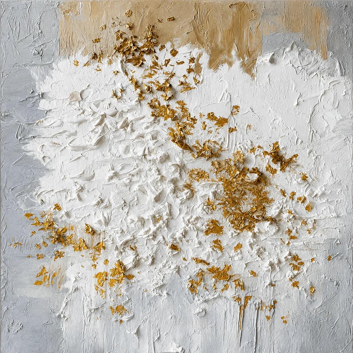 Golden Blossom White Textured Wall Art artwork view | Olyrel