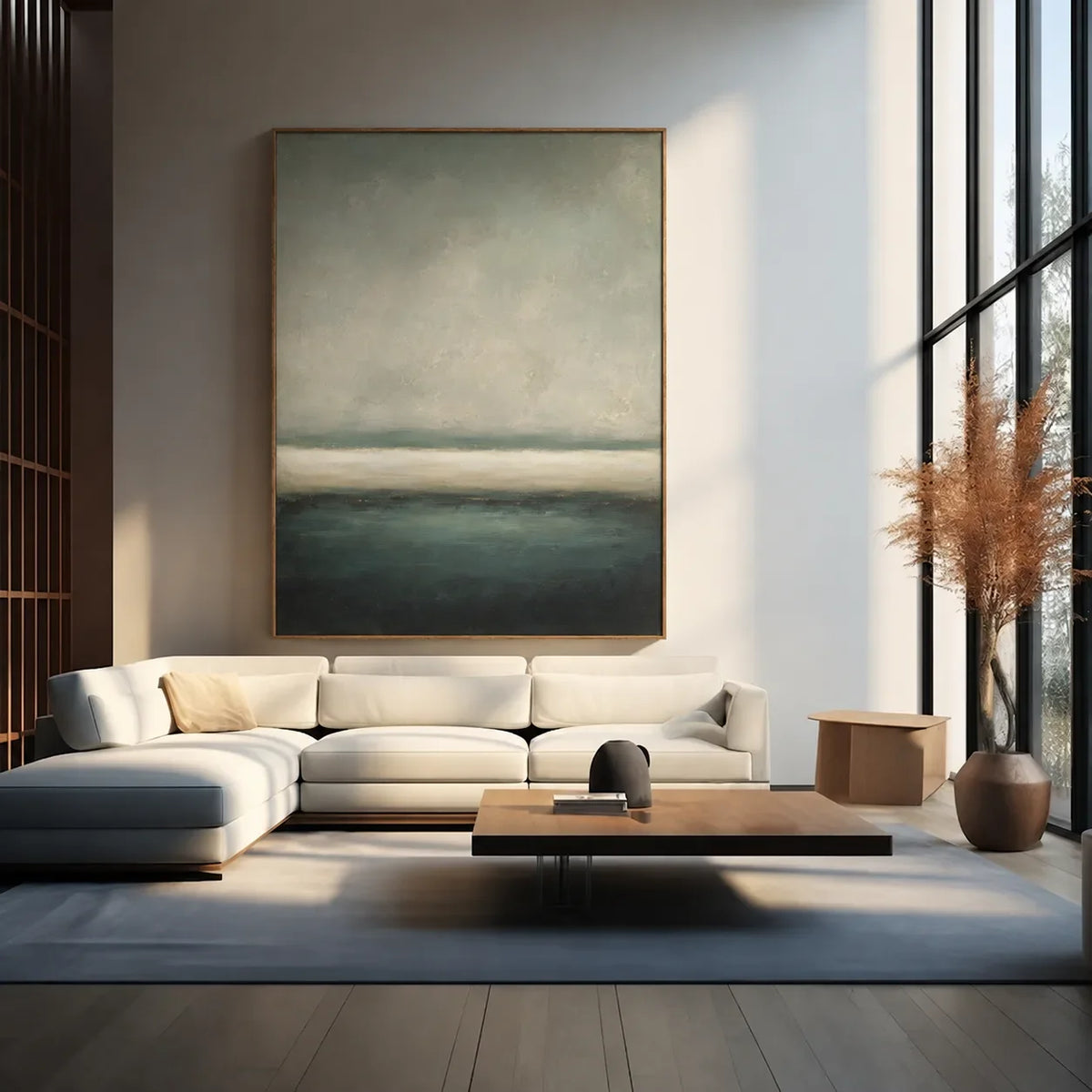 Deep Green Horizon Abstract Wall Art styled interior scene 1 | Olyrel