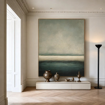 Deep Green Horizon Abstract Wall Art styled interior scene 2 | Olyrel