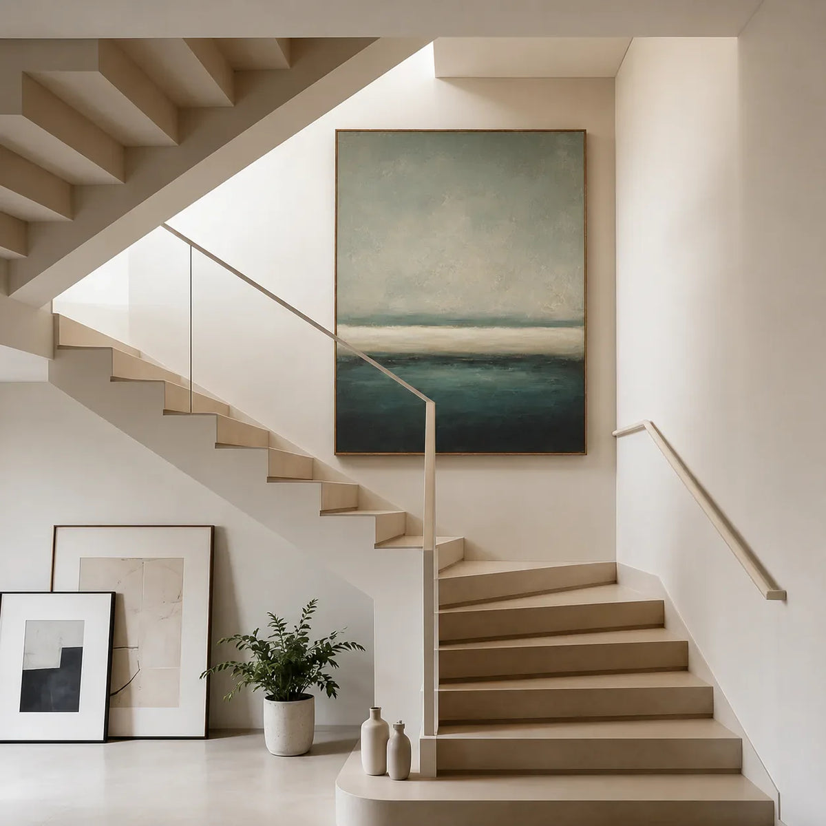 Deep Green Horizon Abstract Wall Art styled interior scene 3 | Olyrel