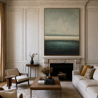 Deep Green Horizon Abstract Wall Art styled interior scene 4 | Olyrel