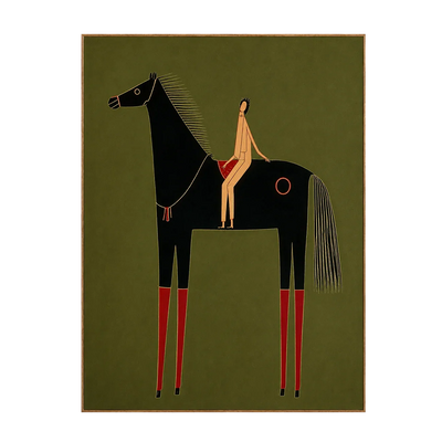 Olive Horse and Rider Folk Wall Art | Olyrel