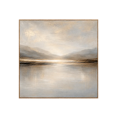 Luminous Gold Horizon and Misty Mountains Wall Art | Olyrel