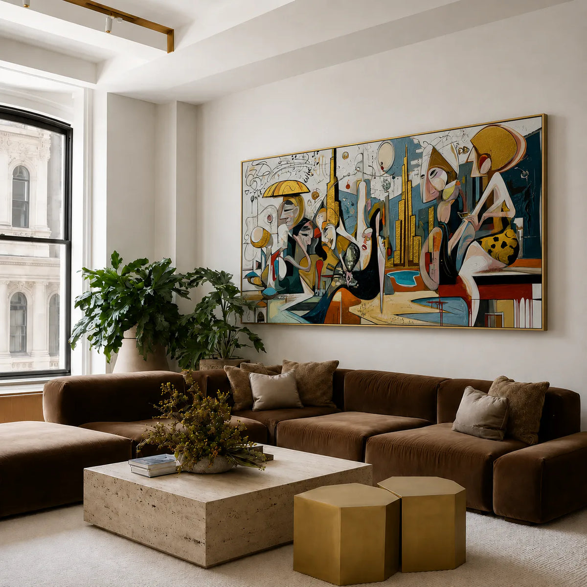 Lively Gathering Panoramic Wall Art styled interior scene 5 | Olyrel
