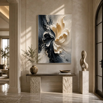 Ivory Bloom Textured Wall Art shown in a calm bedroom setting | Olyrel