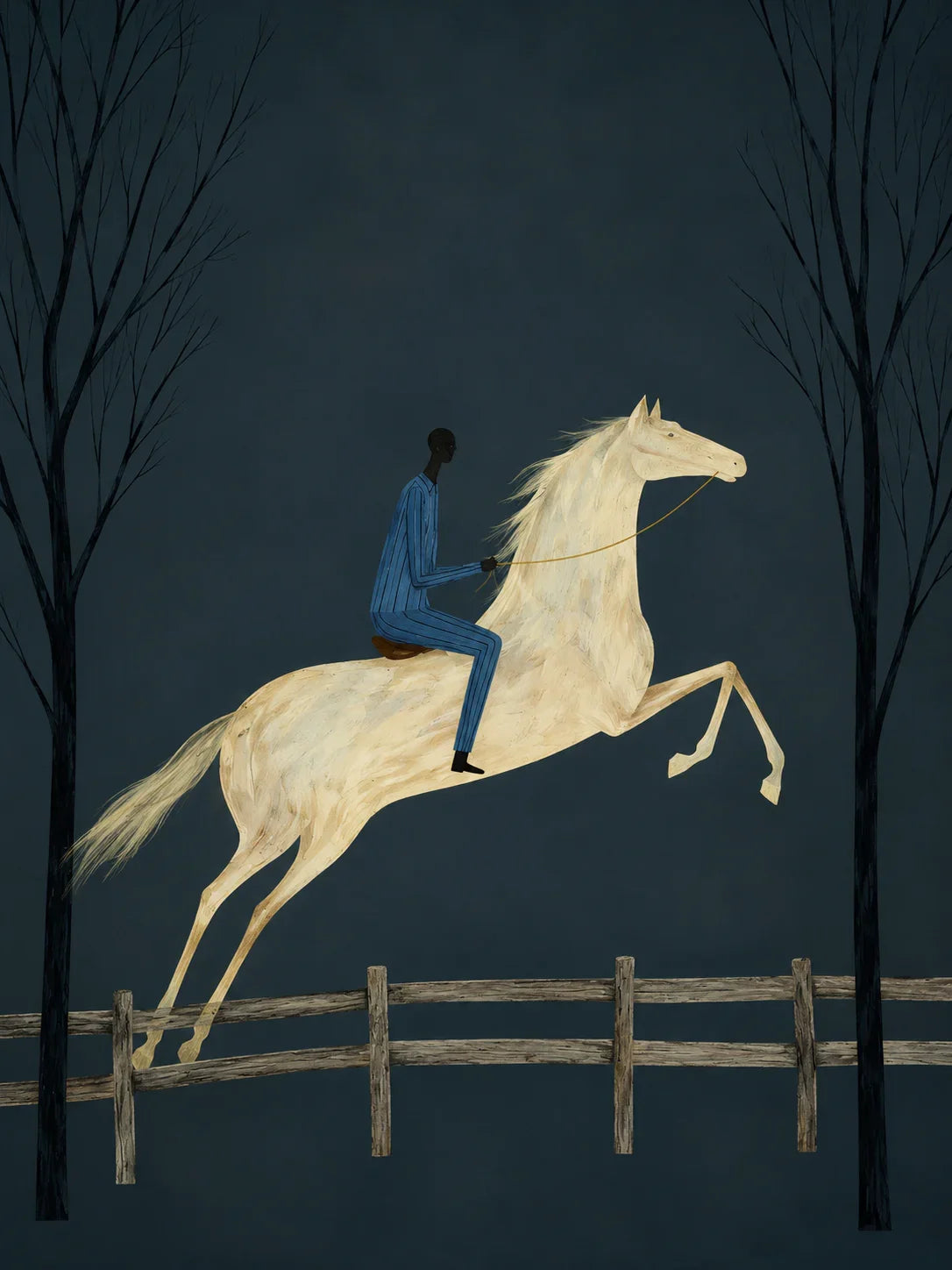 Midnight Rider White Horse Wall Art artwork view | Olyrel