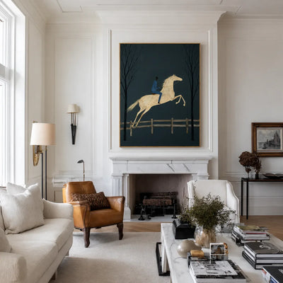 Midnight Rider White Horse Wall Art styled interior scene 3 | Olyrel