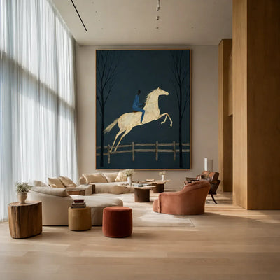 Midnight Rider White Horse Wall Art styled interior scene 5 | Olyrel
