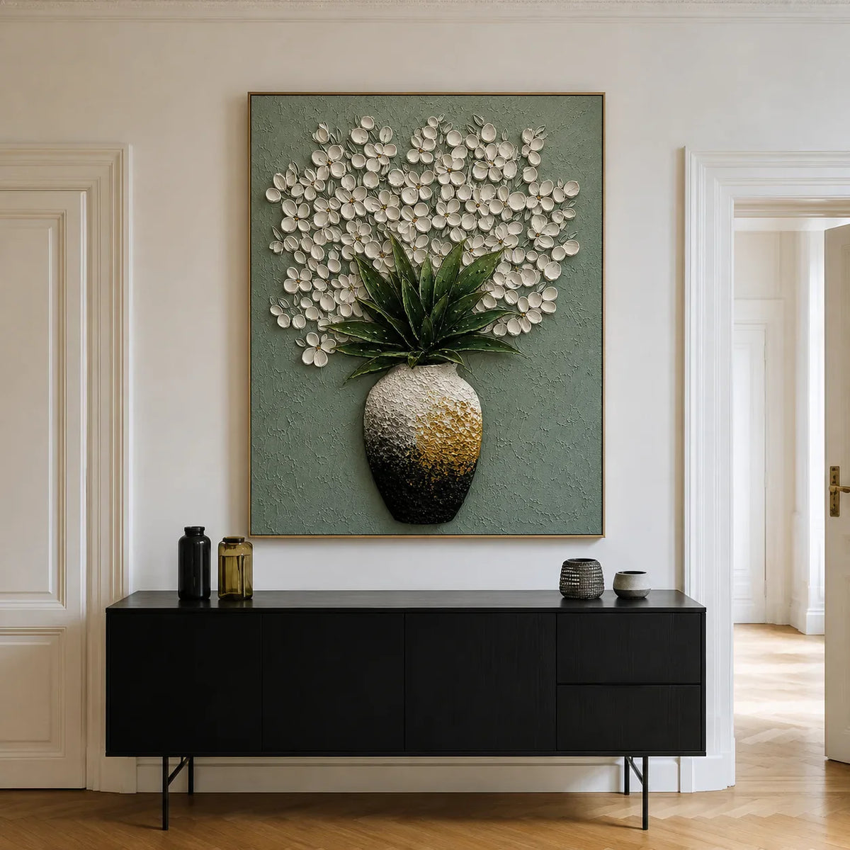 Sage Bloom Botanical Relief Wall Art styled interior scene 3 | Olyrel