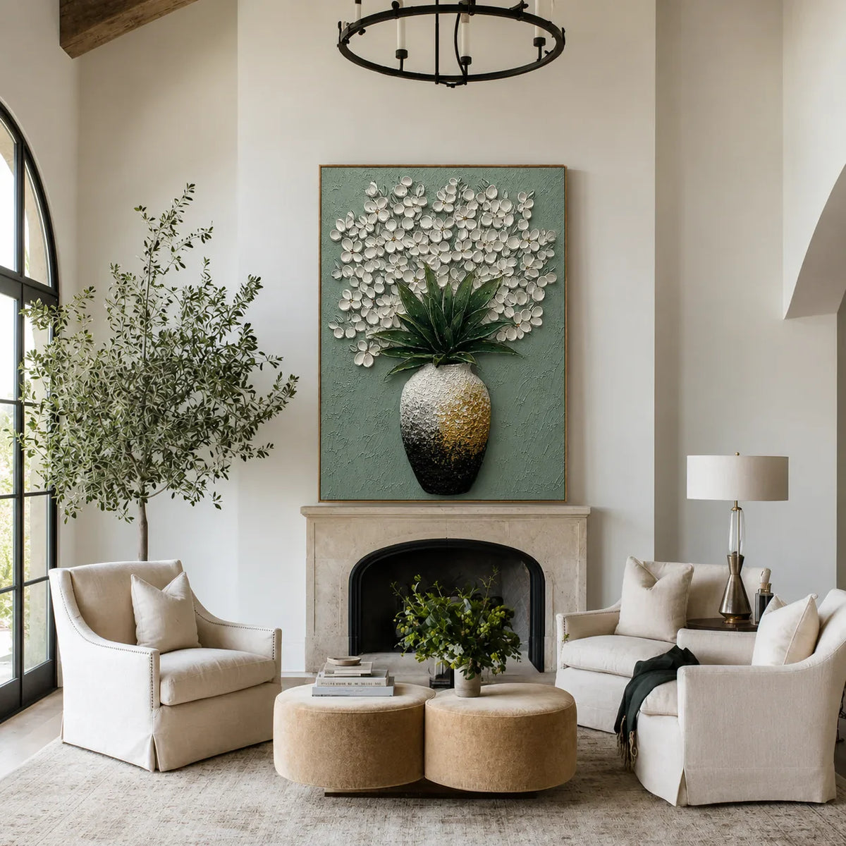 Sage Bloom Botanical Relief Wall Art styled interior scene 5 | Olyrel